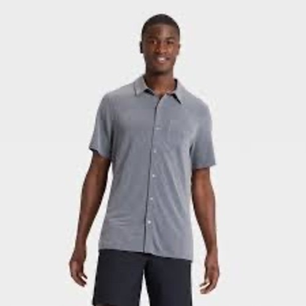 All in Motion Mens Commuter Shirt Gray Short Sleeve Button Down Lyocell Blend L